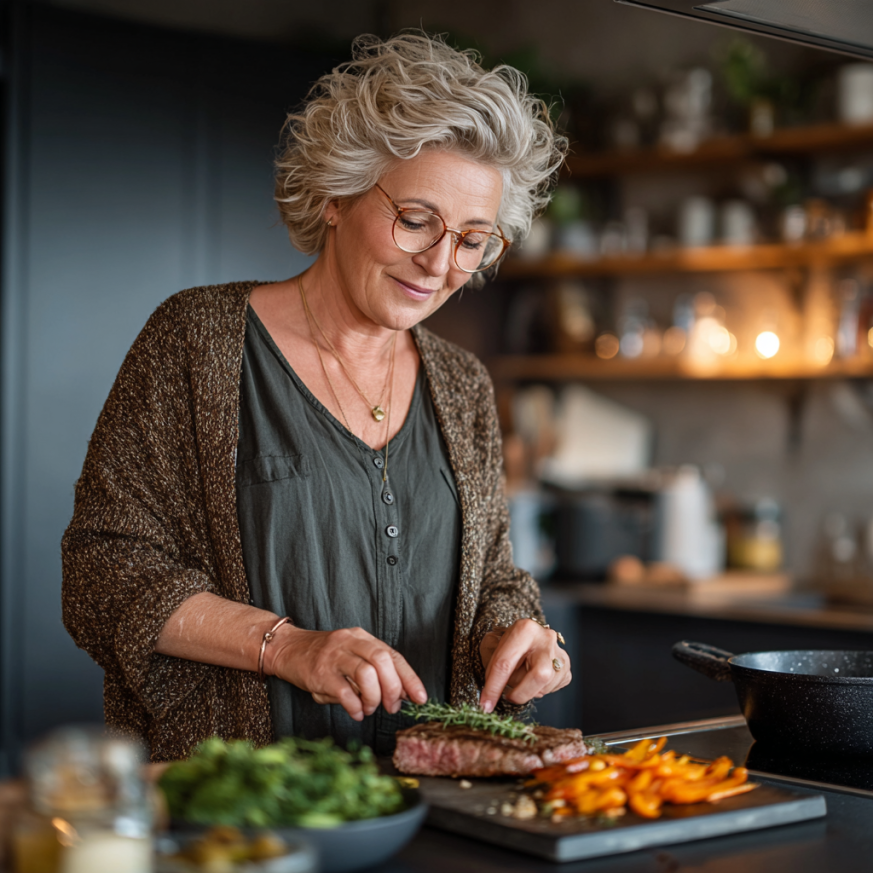 Seniori bucurându-se de o masă sănătoasă și nutritivă